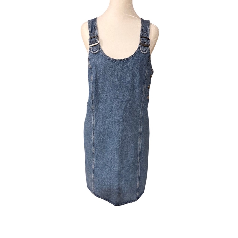 Levi’s Denim Pinafore Dress Large Sleeveless Buckle Strap Jumper Overall Dress - Picture 3 of 15